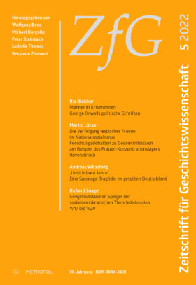 Zeitschrift für Geschichtswissenschaft - 70. Jg., Heft 5 (2022)